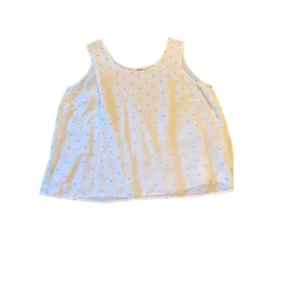 A.P. Collection Tank Top White Embroidered Polka Dot Scoop Neck Linen Blend 3X